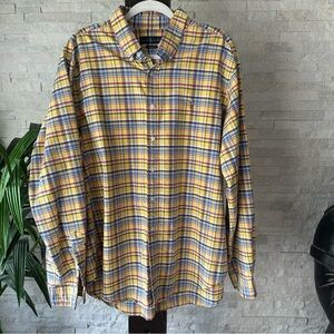 RALPH LAUREN “Classic Fit” Yellow Plaid Cotton Button Down Oxford Shirt Size XXL